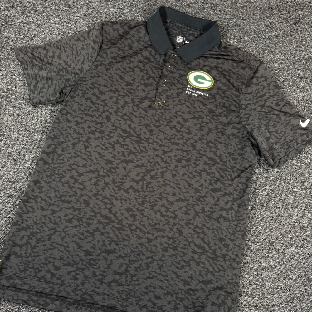 Nike NFL Polo Mens Large Gray Green Bay Packers Camo Short Sleeve Shirt